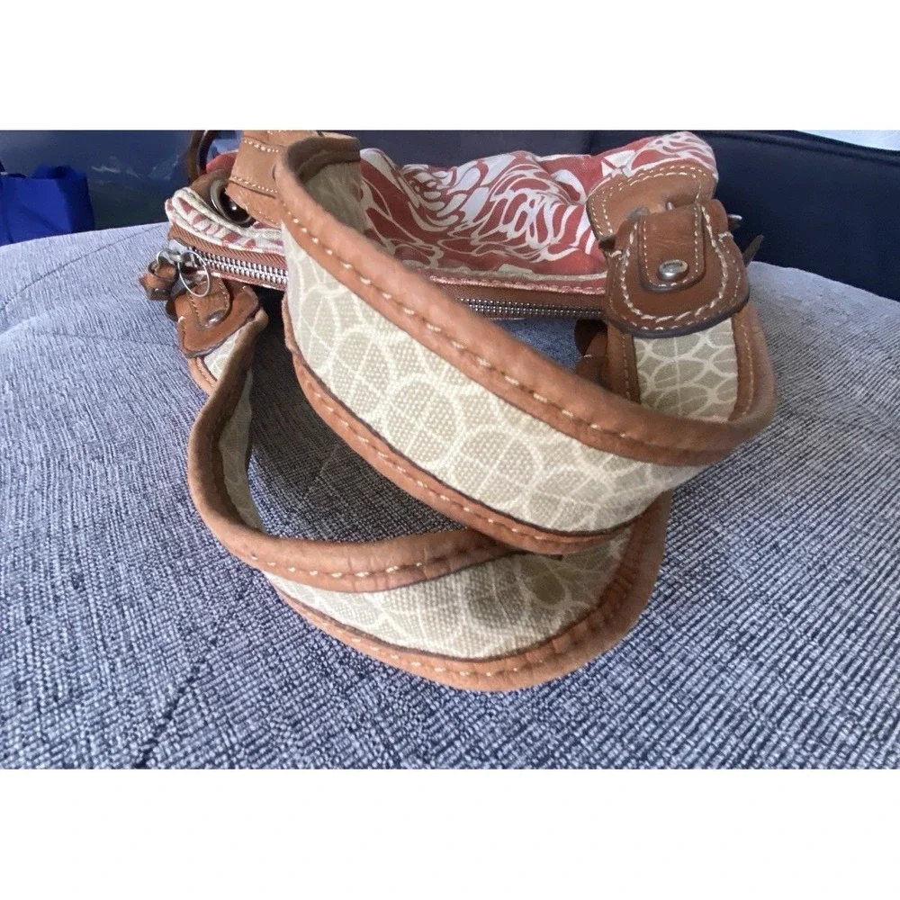 Vintage Fossil Red Floral Canvas Hobo Shoulder Bag